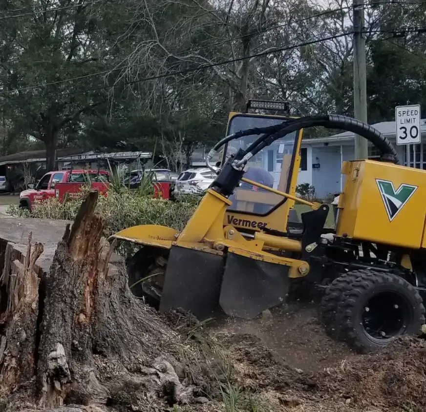 Stump grinder on a Kansas City residential street